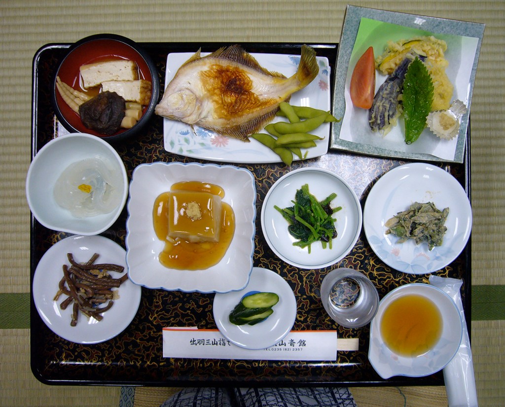 Evening shojin ryori meal at Saikan shukubo at Haguro-san