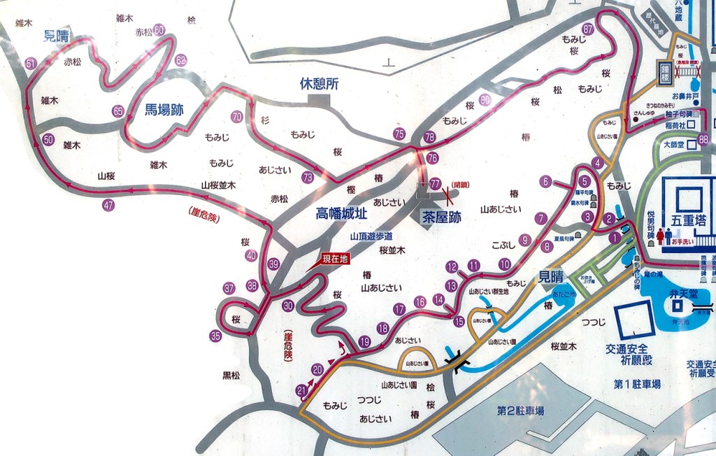 Map of 88 Jizo pilgrimage hike at Takahata Fudo-san
