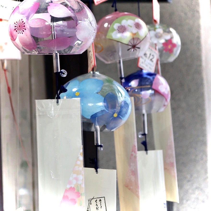 Japanese furin painted glass wind chimes