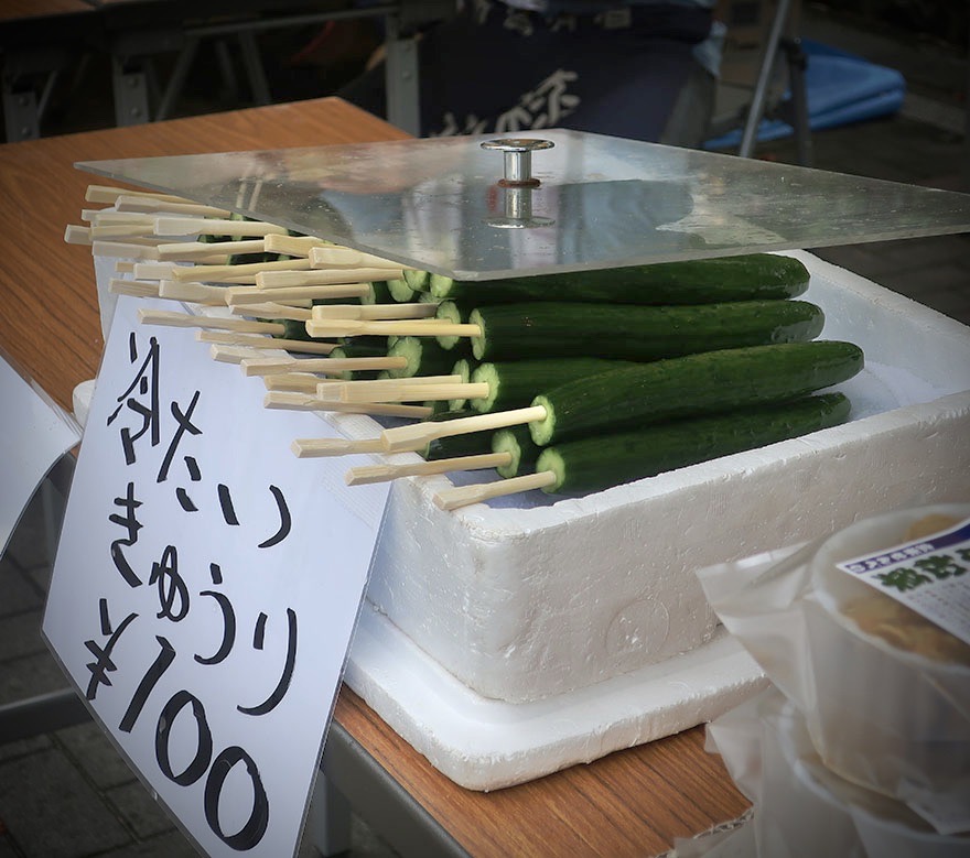 Cucumbers on a stick at festival in Narita