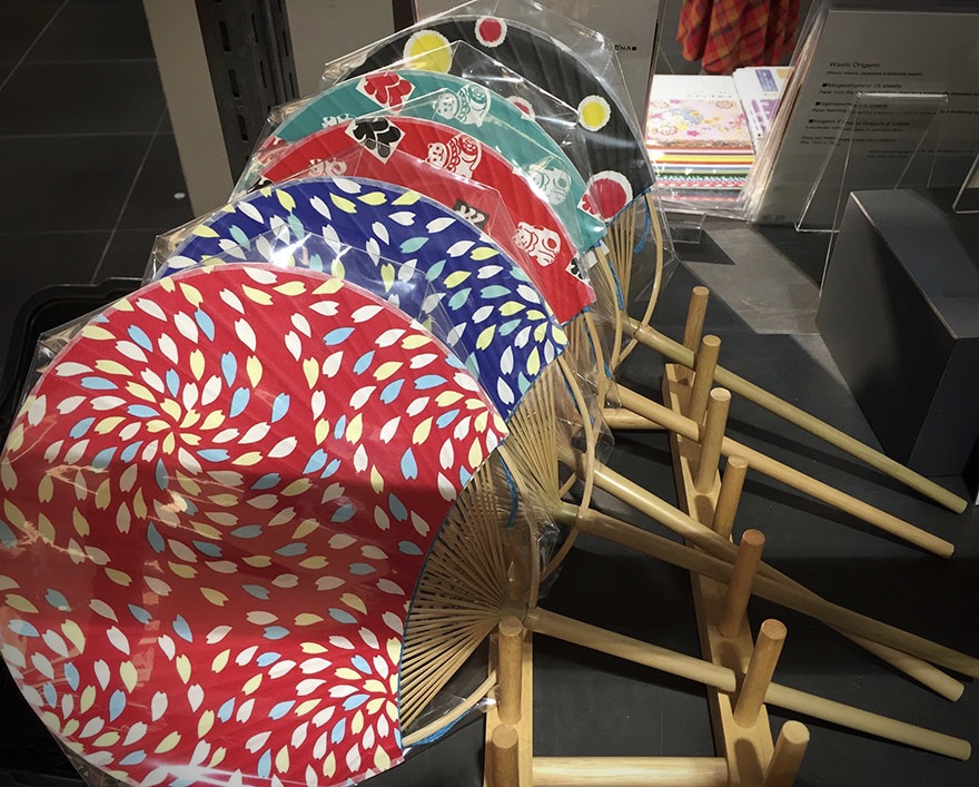 Selection of Japanese uchiwa summer fans at Shibuya Loft