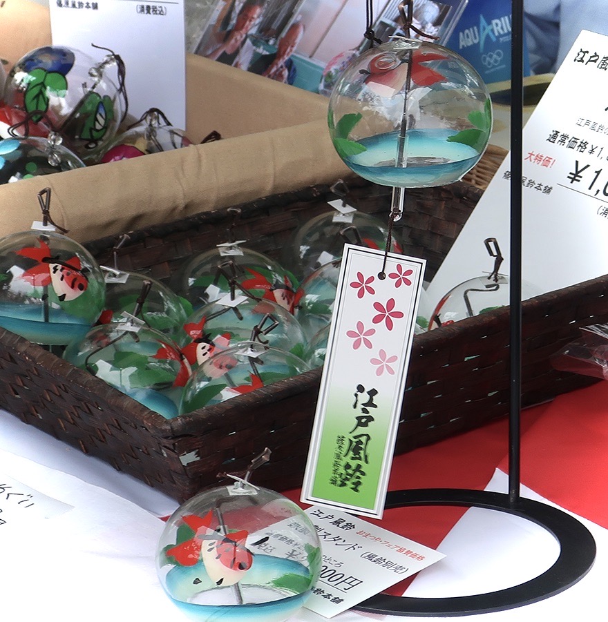 Goldfish themed furin bell souvenirs at the Edogawa Goldfish Festival