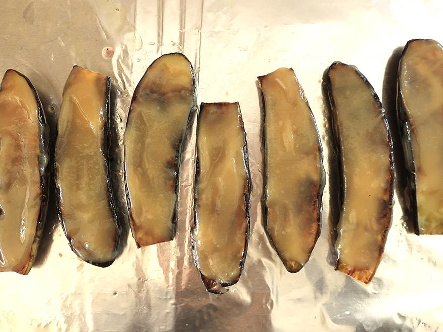 Japanese eggplant with miso sauce before broiling