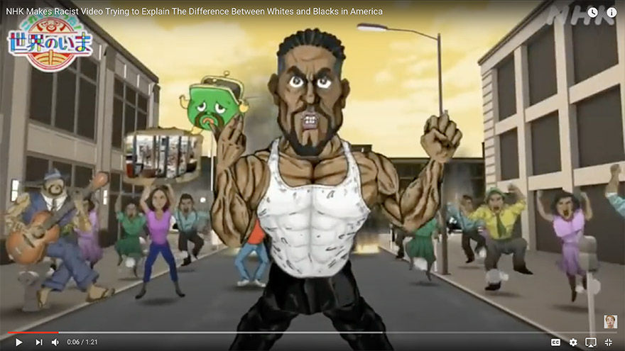 Screen shot of NHK video explaining worldwide protests against racism