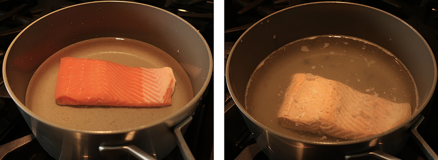 Salmon fillet in poaching pan