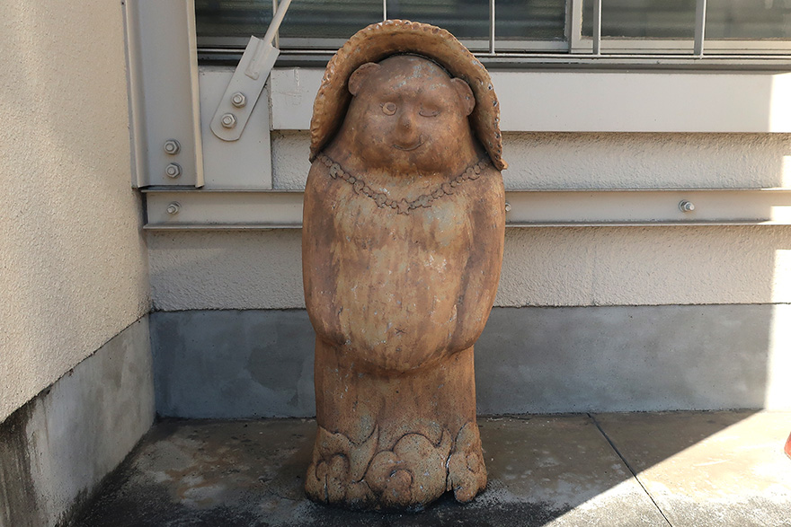 Artist-designed ceramic tanuki figure in Shigaraki
