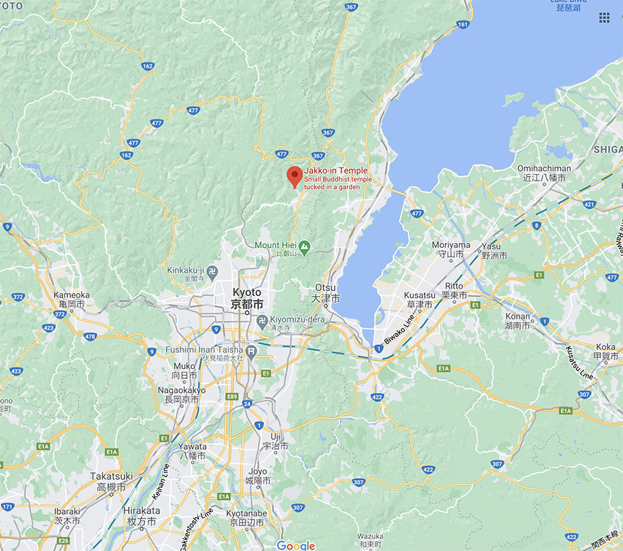 Local map showing Jakko-in convent in Ohara, near Kyoto