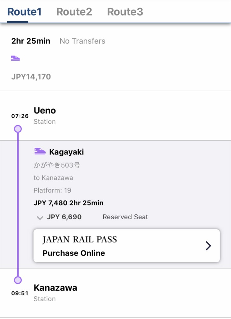 Train route from Tokyo to Kanazawa