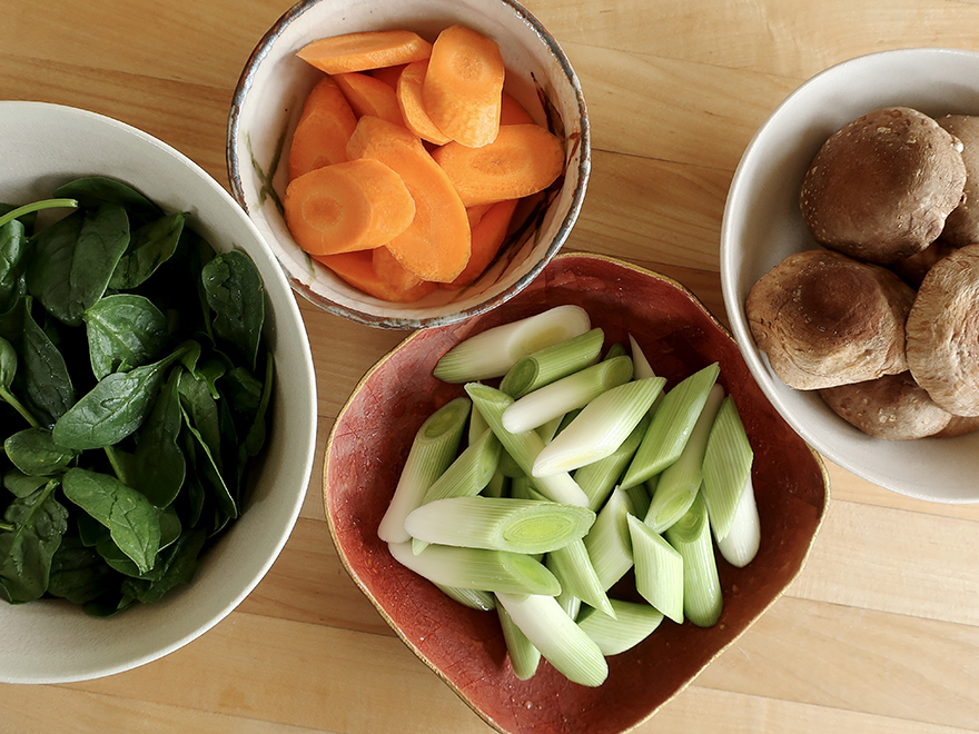Raw vegetables cut in the Japanese way for hotpot nabe
