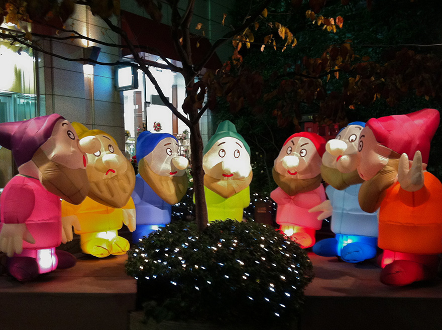 Inflatable seven dwarves outside Meidi-ya supermarket in Hiroo