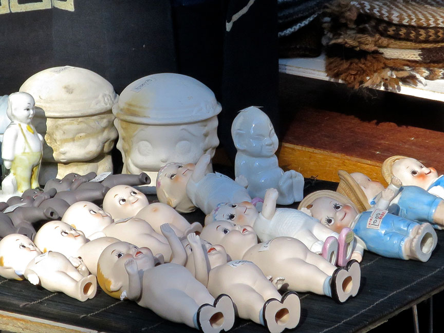 Vintage kewpie dolls being sold at the Setagaya Boroichi flea market in Tokyo