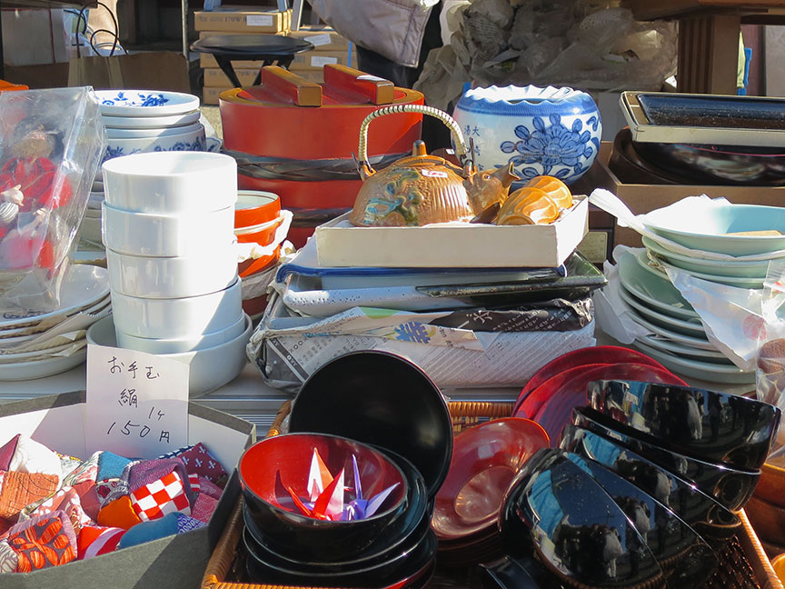 Goods being sold at the Setagaya Boroichi flea market in Tokyo