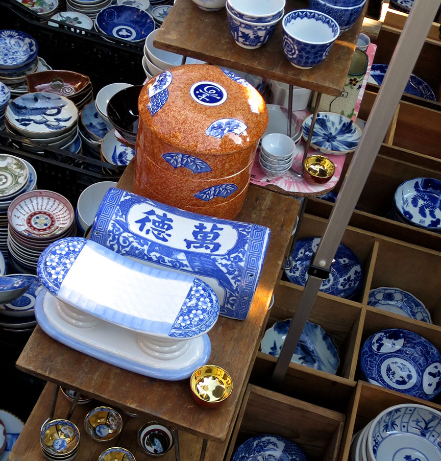 Porcelain pillows being sold at the Setagaya Boroichi flea market in Tokyo