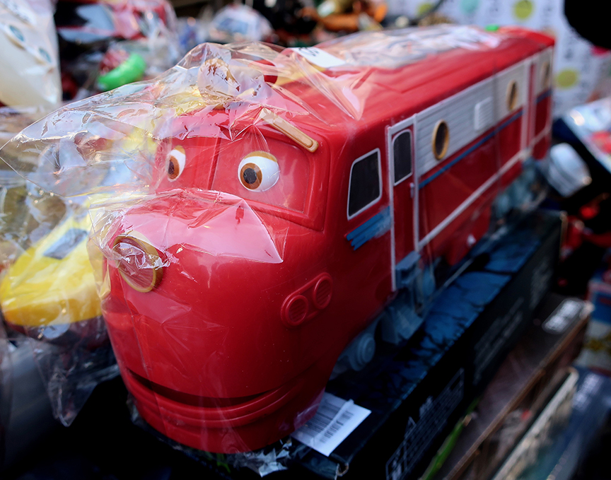 Vintage train toy being sold at the Setagaya Boroichi flea market in Tokyo