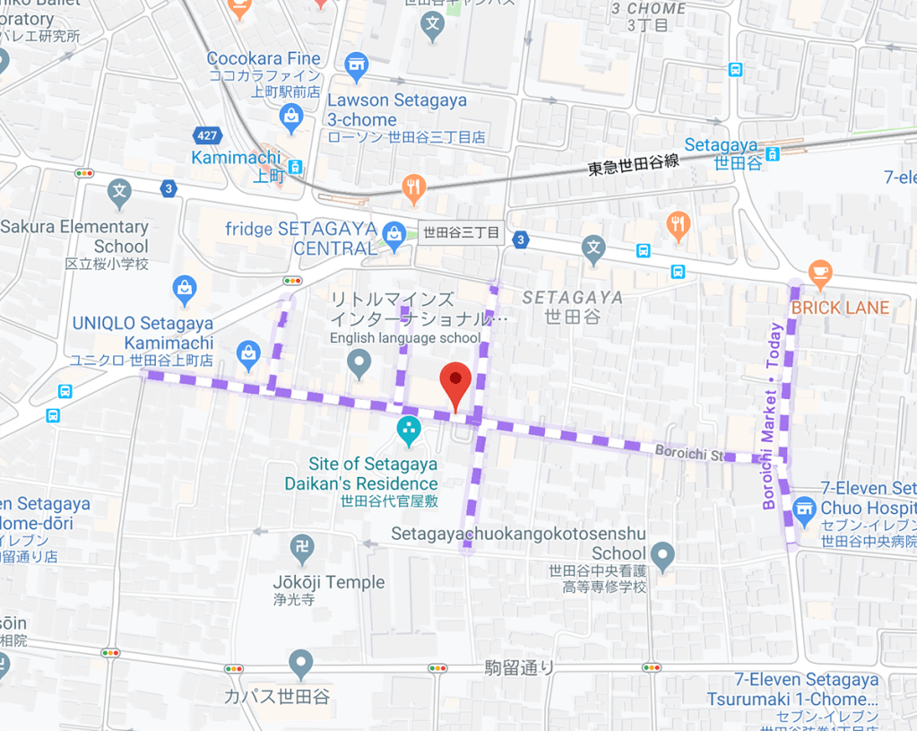 Map to the Setagaya Boroichi flea market in Tokyo