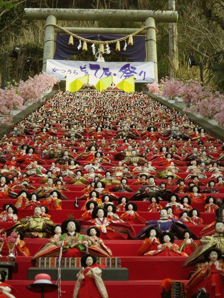Katsuura Doll Festival hina matsuri thousands of dolls on the steps of the Tomioka Shrine