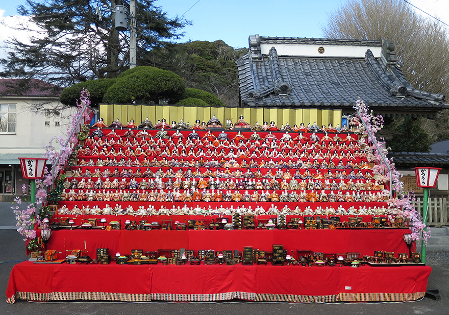 Katsuura Doll Festival hina matsuri dolls on a private staircase