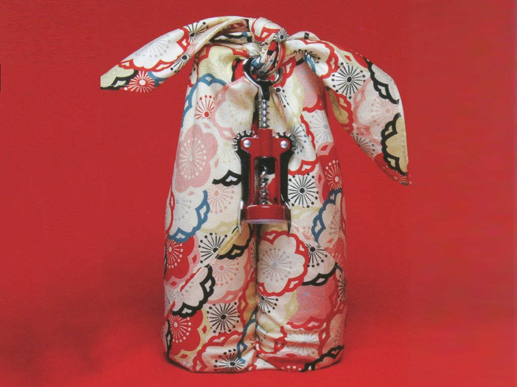 Sake bottles wrapped in japanese furoshiki