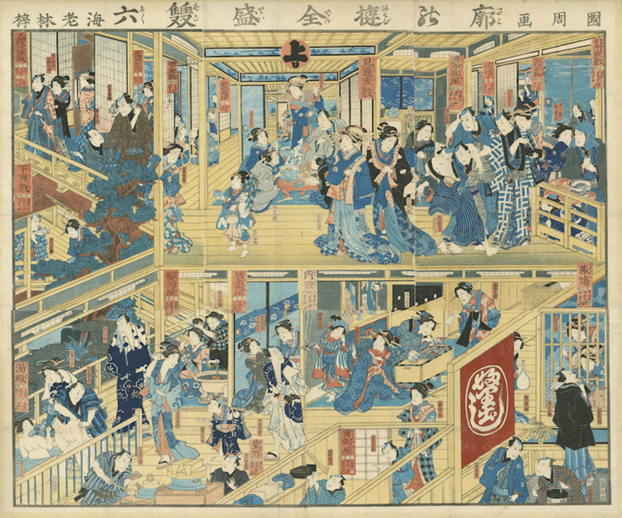 E-sugoroku Board of a Teahouse in the Yoshiwara by Toyohara Kunichika