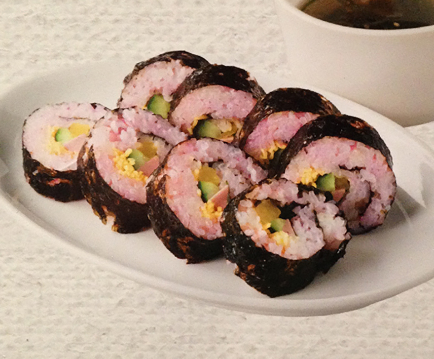 Pink rice sushi roll for cherry blossom season