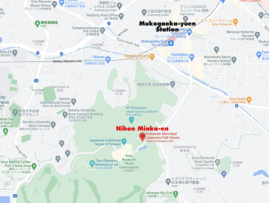 Local map to the Nihon Minka-en Japanese Folk House Garden