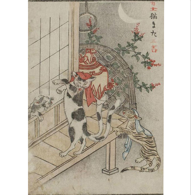 Woodblock print by Toriyama Sekien featuring nekomata