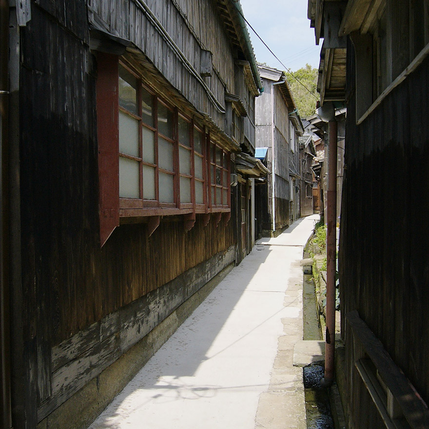Narrow pedestrian street in a town on Sado Island