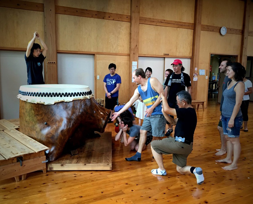 Taiko drumming experience at Sado Island Taiko Center