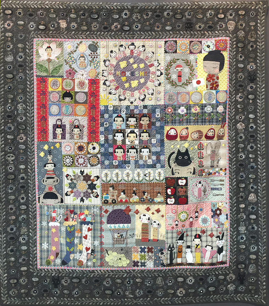 Quilt "Kokeshi's Stories" by Megumi Mizuno
