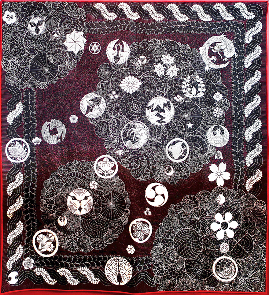 Quilt with stitched family crests