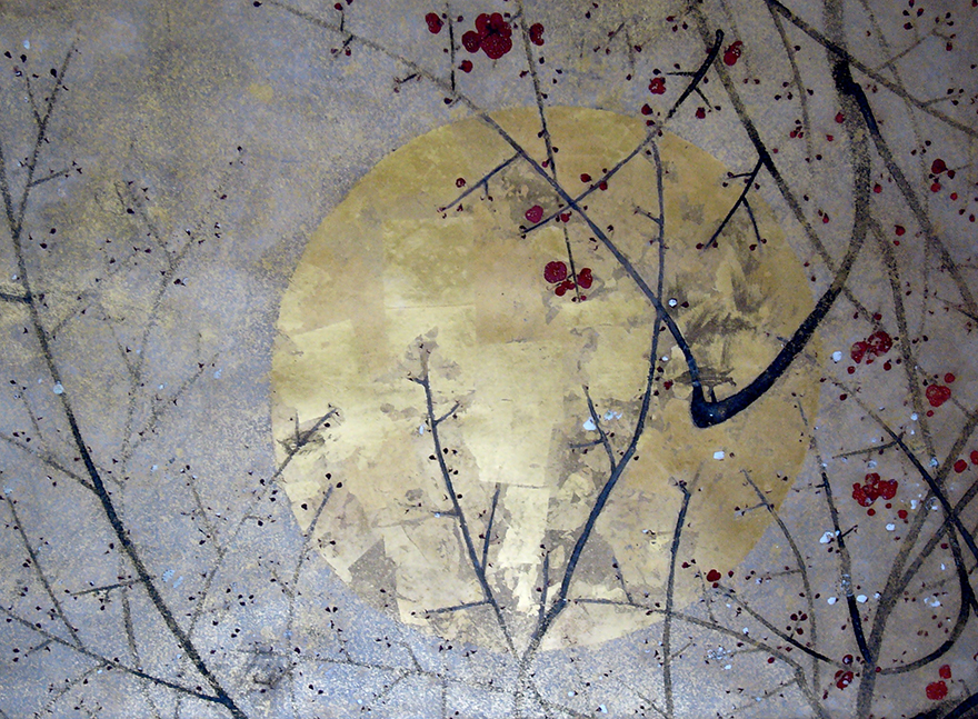 Painting of plum trees in full bloom at Kairakuen garden in Mito Japan