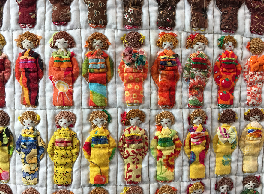 Quilt detail “Kimono Meet-Up” by Akiko Yoshinaga