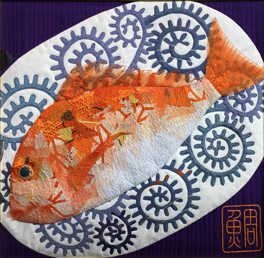 Quilt “Congratulations, I Want to Eat, I Want to Love” ("Medetai, tabetai, koishitai") by Chizuko Kojima