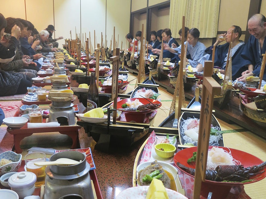 Bus Tour eating dinner at traditional inn