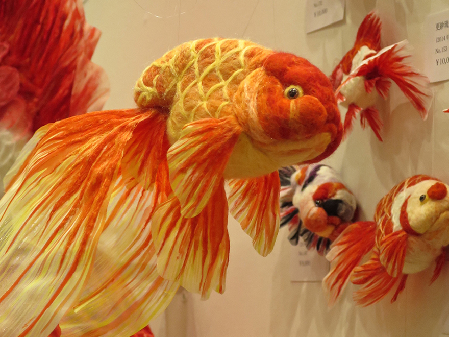 Felted exotic goldfish at Design Festa