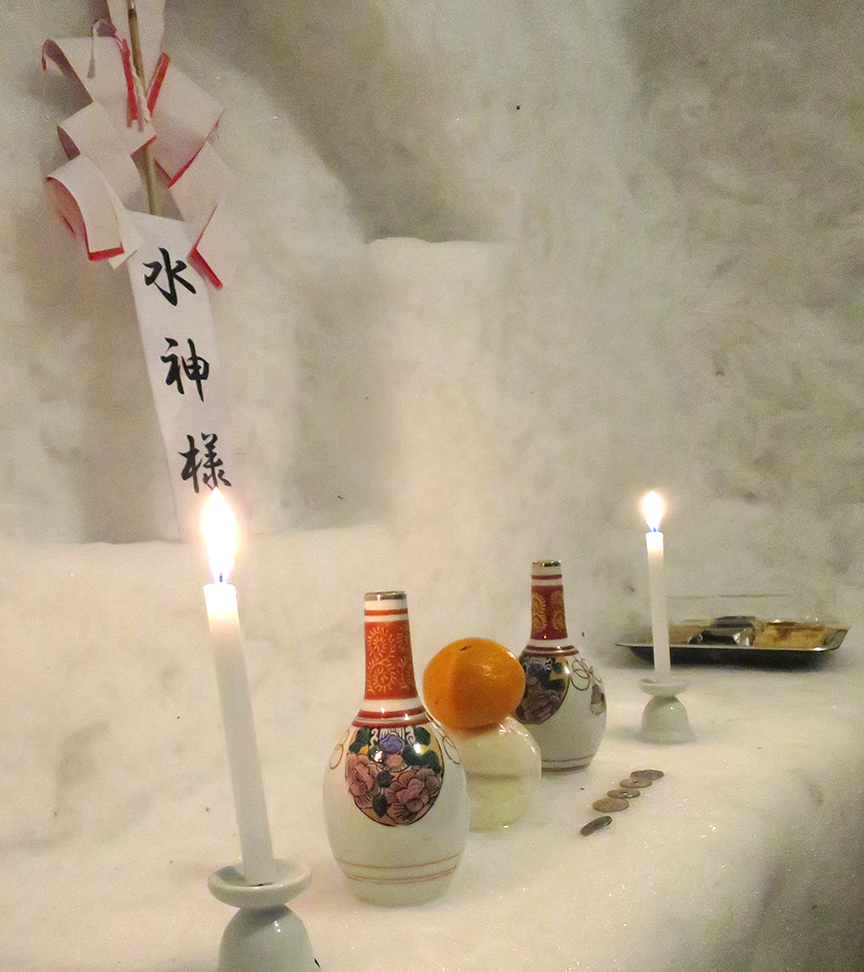 Offerings inside the igloos at the Kamakura Matsuri