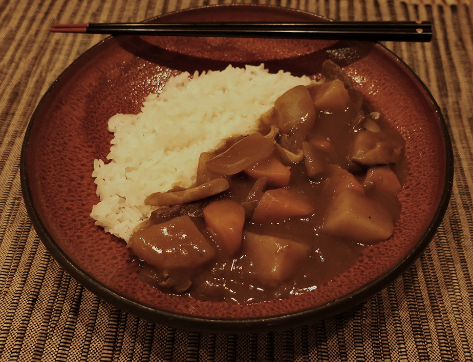 Niku-jaga curry rice on a plate