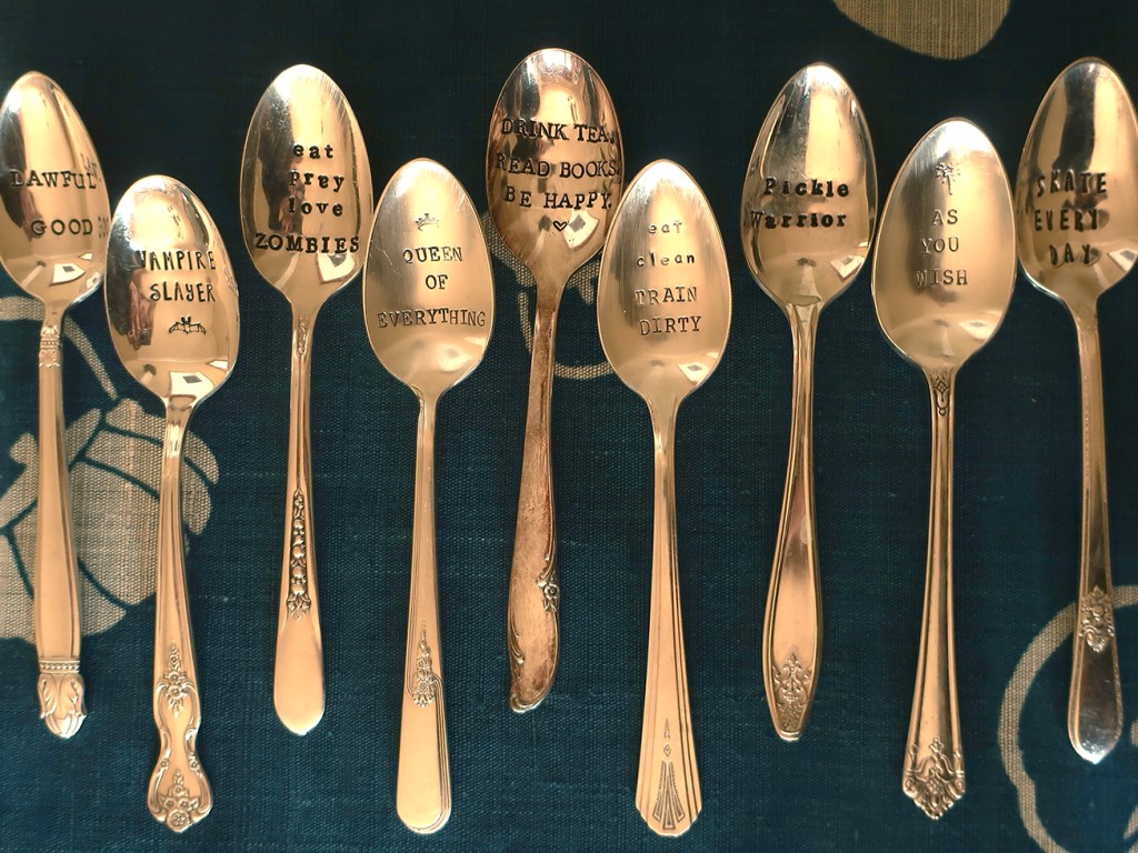 Spoons with messages stamped on them