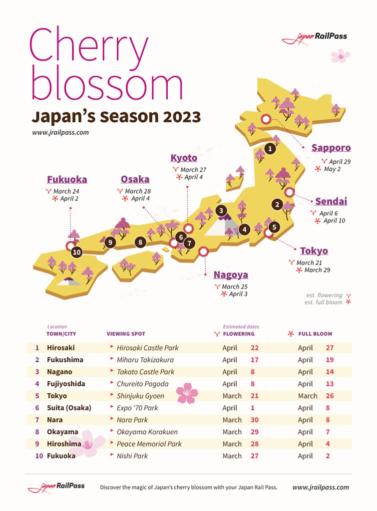Cherry blossom forecast map 2023