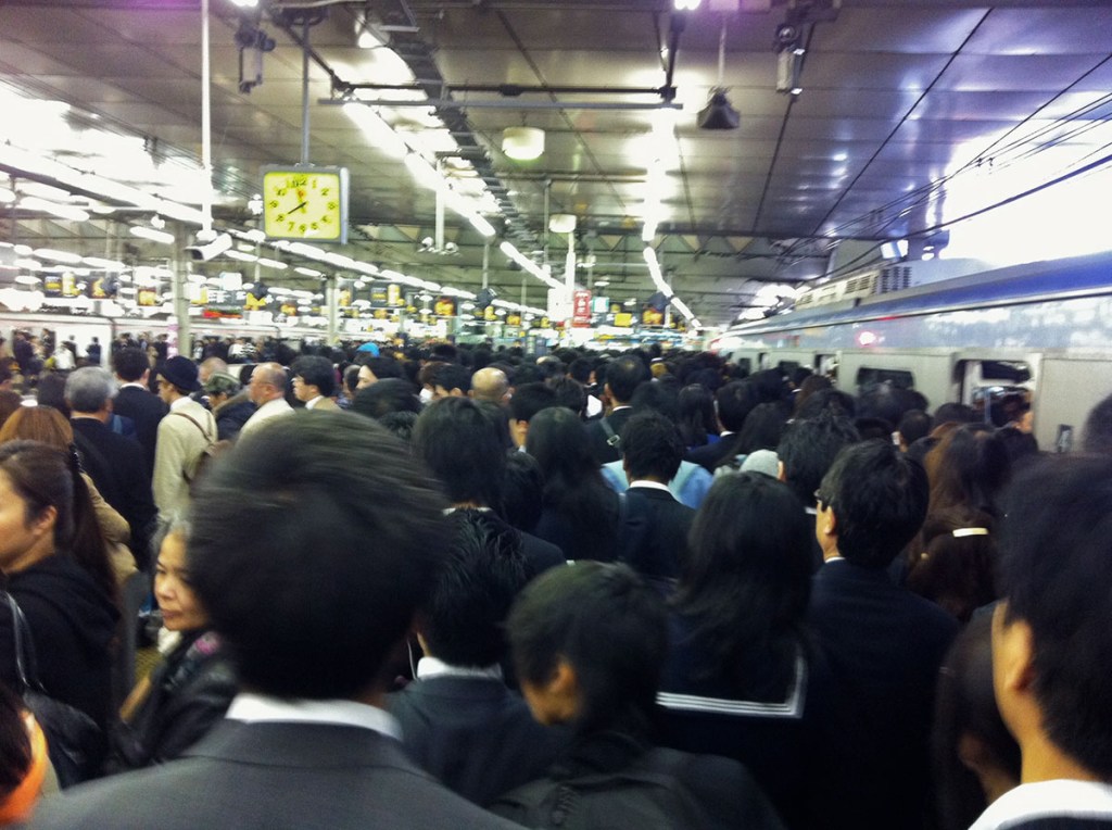 Commuters at rush hour at Shibuya station